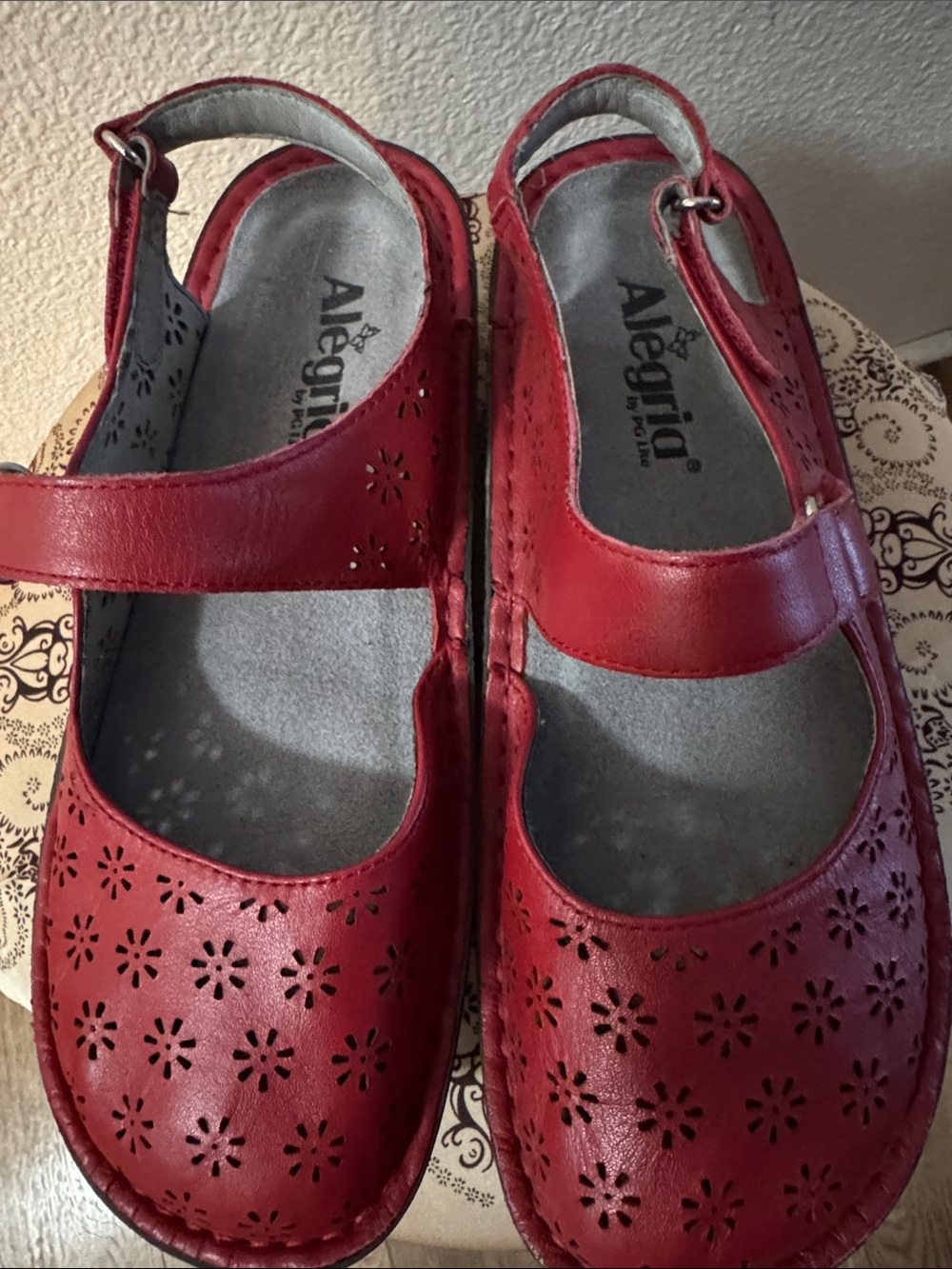 Alegria Women's Red Perforated Mary Jane Clogs